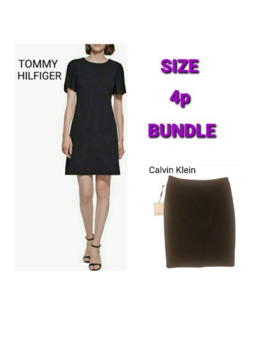 Size 4 Petite Bundle: Tommy Hilfiger Black Dress & Calvin Klein Navy Blue Skirt